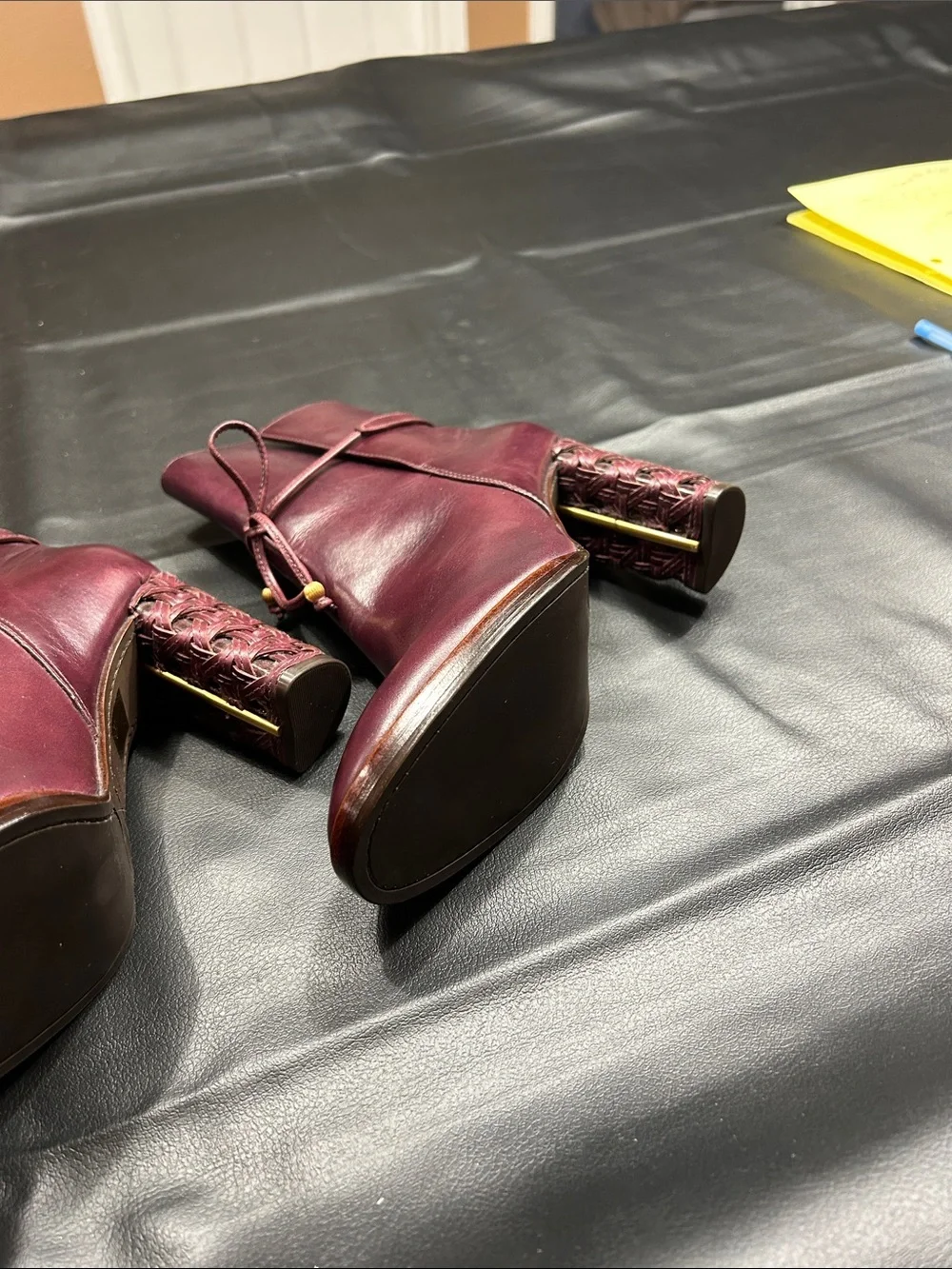 Tory Burch Burgundy Leather Lace-Tie Ankle Boots